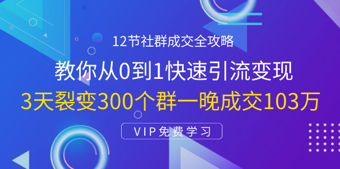 12节社群成交全攻略：从0到1快速引流变现，3天裂变300个群一晚成交103万资料-资料聚-淘金-淘金阁-网上教程第一资源库