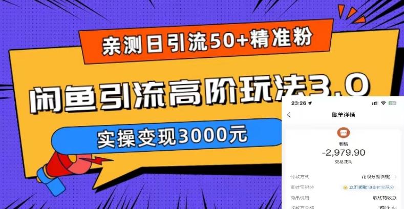 亲测日引50+精准粉，闲鱼引流高阶玩法3.0，实操变现3000元【揭秘】资料-资料聚-淘金-淘金阁-网上教程第一资源库